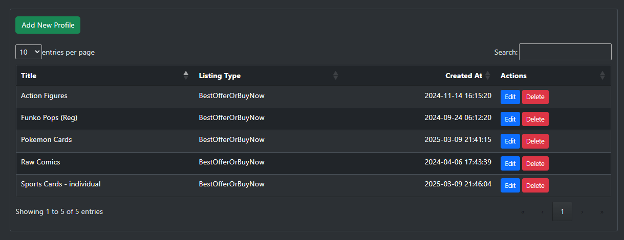 eBay Profiles List Page