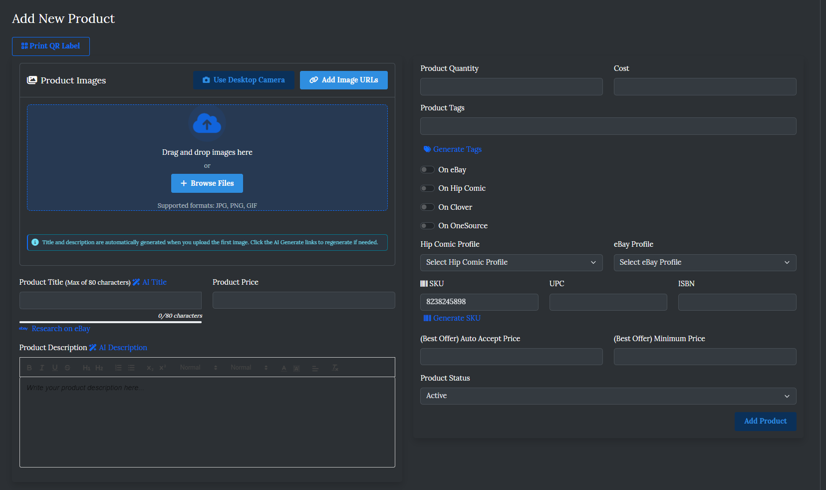 Add/Edit Product Page